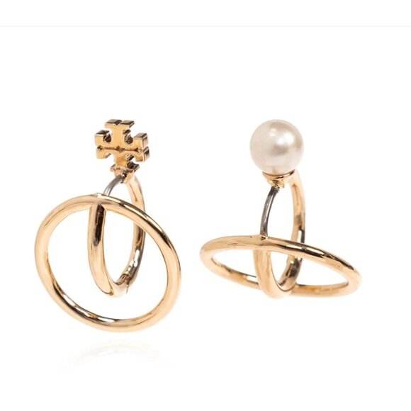Tory Burch Gold mismatched logo and pearl earrings - Picture 1 of 5